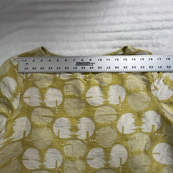 Chalet et ceci Womens Button-Back Blouse Large Linen/Cotton Circle Print Yellow - Picture 5 of 7